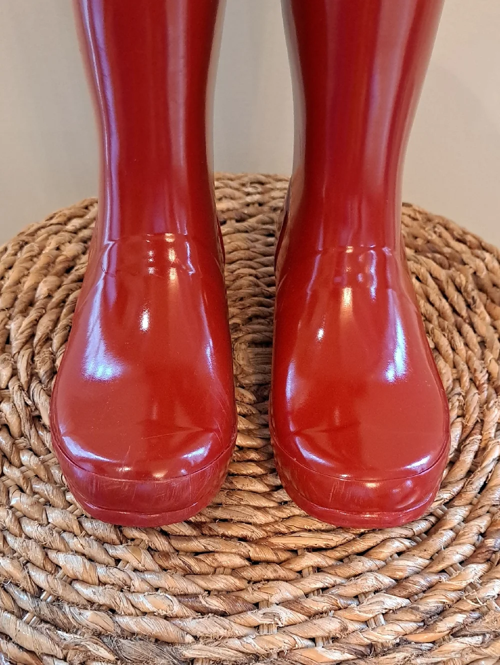 Hunter Youth Unisex‎ Cherry Red Rubber Glossy Rubber Wellington Rain Boots B4/G4